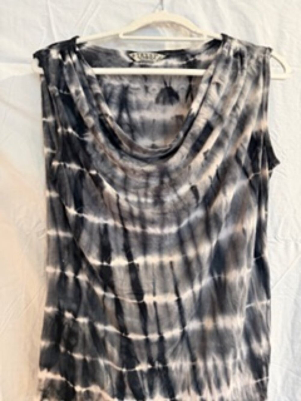Tryst Tie Dye Sleeveless Top Draped Cowl Neck Black Gray Women’s Size XL